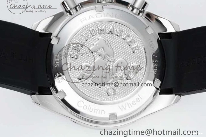 0706 TopPick Speedmaster Racing Master SS HKF Best Edition White Black Dial on Black Rubber Strap A 7813